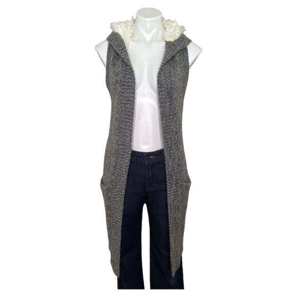Gap Grey Long Sleeveless Hooded Open Knit Vest XS - Picture 1 of 5